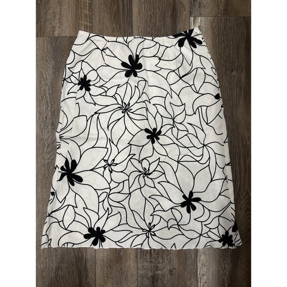 Giorgio Fiorlini Faux Wrap Skirt Womens Medium Linen Blend Black‎ & White Floral - Picture 2 of 7